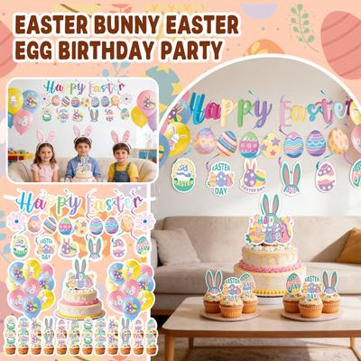 50 PCS Easter Party Decorations, HAPPY EASTER Decoration Easter Party Decorations Set Egg Bunny Banner Cake Toppers Easter Party Supplies