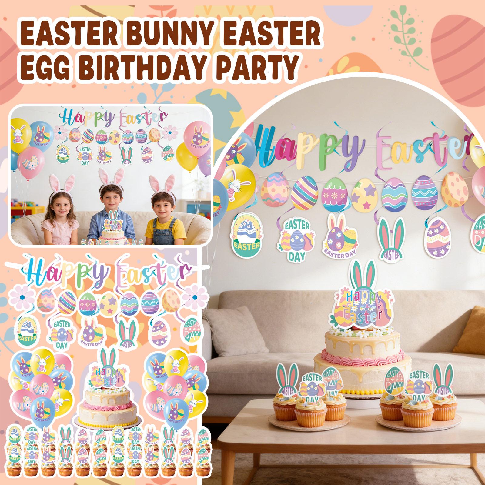 

50 PCS Easter Party Decorations, HAPPY EASTER Decoration Easter Party Decorations Set Egg Bunny Banner Cake Toppers Easter Party Supplies One Size синий