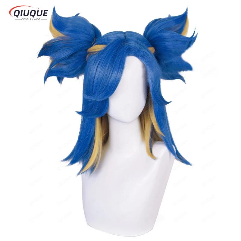 

Game Valorant Neon Cosplay Wig Short Blue Ponytails Heat Resistant Synthetic Hair Halloween Role Play Wigs + Wig Cap One Size