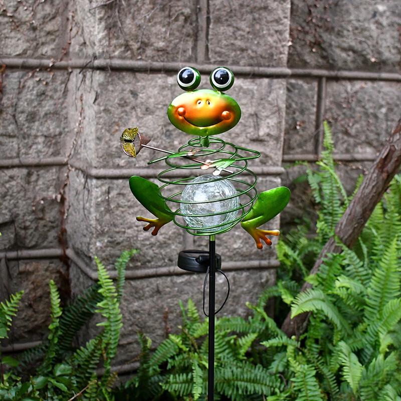 Dancing Frog Solar Crackle Ball Garden Stake Light