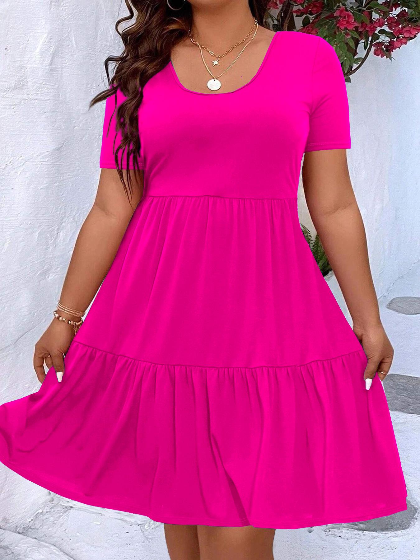 Стильное женское плиссированное повседневное элегантное платье с круглым вырезом разных цветов XL розовый