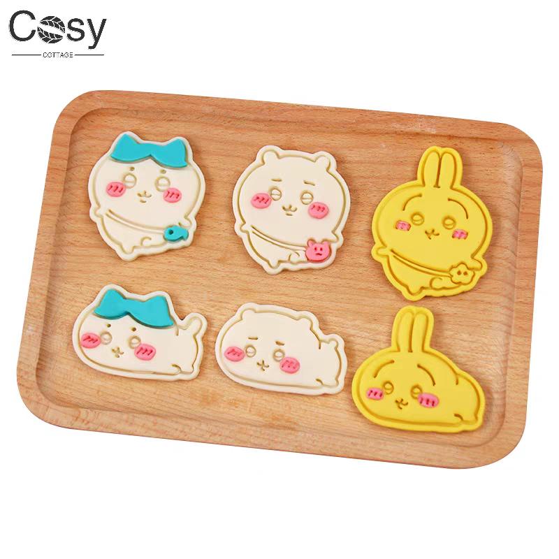 3/6Pcs 3D Cartoon Cookie Mold Anime Japanese Kawaii Biscuit Cutters Stamps Fondant Molds Chestnut Rabbit Bunny Baking Tools