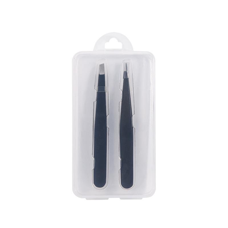 Pink Stainless Steel High Precision Slanted Eyebrow Tweezers with Pointed Hook in Plastic Box Set.