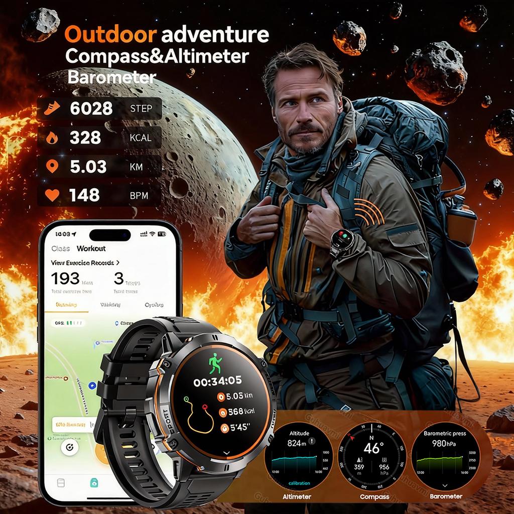 2026 HOT New T-REX3 SmartWatch 1000mAh Large Battery Durable Compass 10ATM Waterproof Tactics 170+Sport BT Call Smart Watch Men