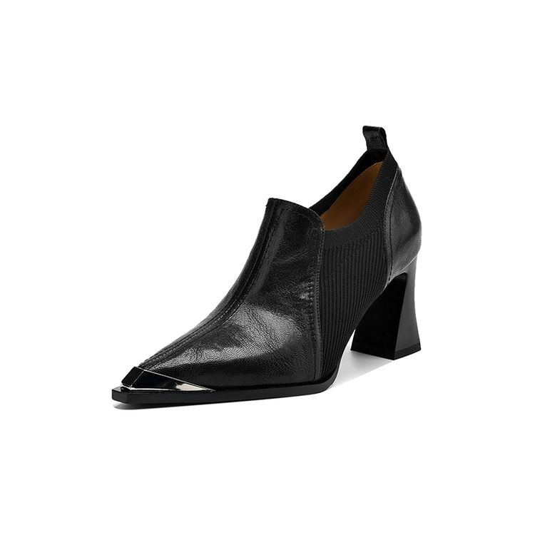 

Модная новая весенняя обувь из натуральной кожи для женщин, модные туфли-лодочки с металлическим острым носком, на массивном каблуке, лоферы, туфли на высоком каблуке 34 чёрный