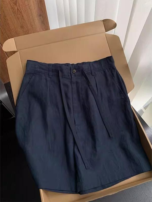 Men's Linen Shorts Summer New Drawstring Casual Straight Loose 5-Inch Breathable Beach Pants