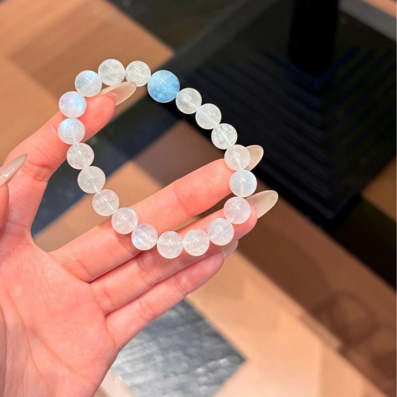 Natural Blue Moonlight Aquamarine Beaded Bracelet Lightweight Jewelry Women Simple Elegant Design