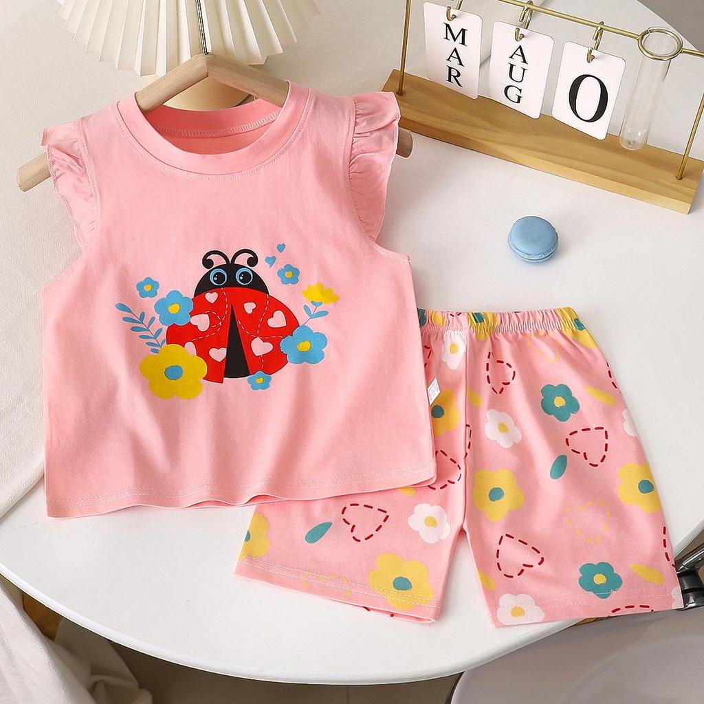Girls' Summer Flutter Sleeve Top & Shorts Set - Korean Style Two-Piece Children's Outfit