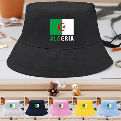 Algeria Flag Print Bucket Hat , Patriotic Fisherman Hat Hip Hop Spring Trendy Basin Hat