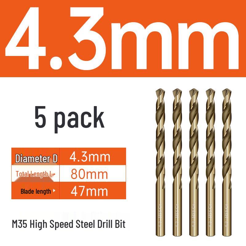 M35 Cobalt Twist Drill Bits Set for Stainless Steel, High Hardness, Straight Shank, Hand & Electric Drills