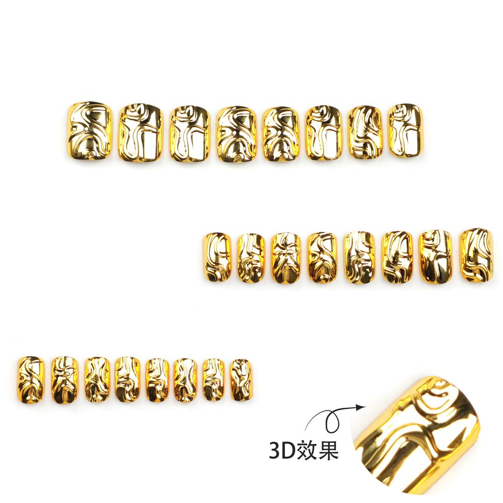 24pcs Short Round Wear Armor 3D Gold-plated High-end Manicure Nail Gold