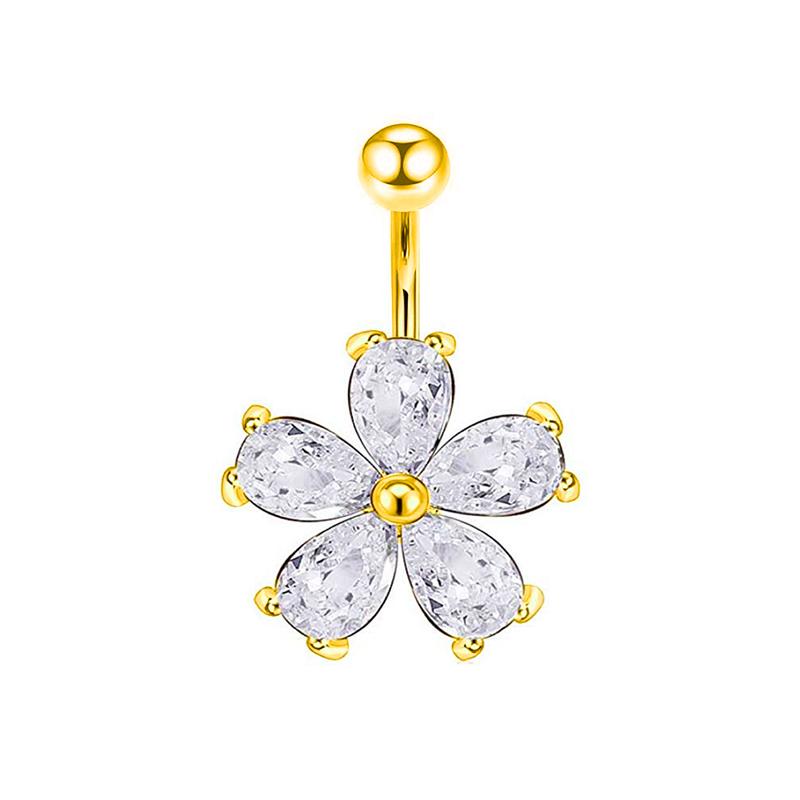 Exquisite Zircon Stainless Steel Body Jewelry Flower Belly Button Rings Dangling