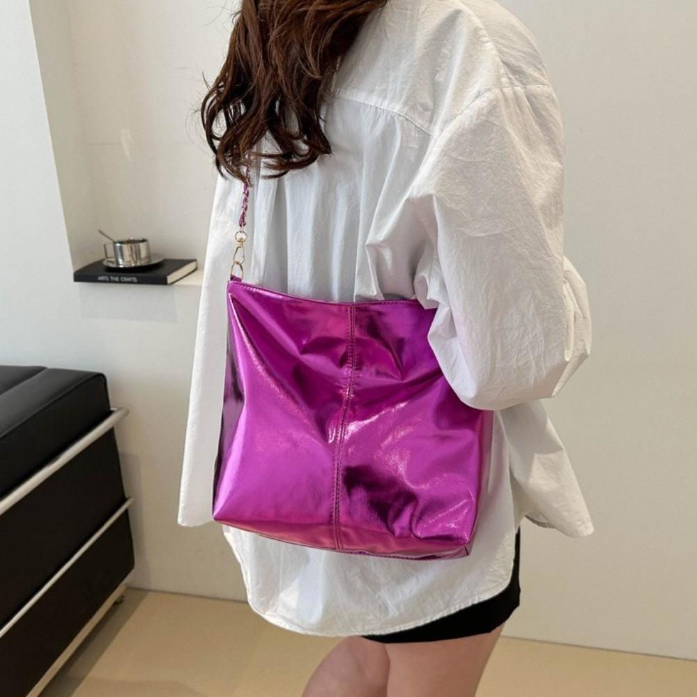 

Solid Color Chain Shoulder Bag Shiny Women Handbag Fashion PU Leather Tote Bag Party фіолетовий