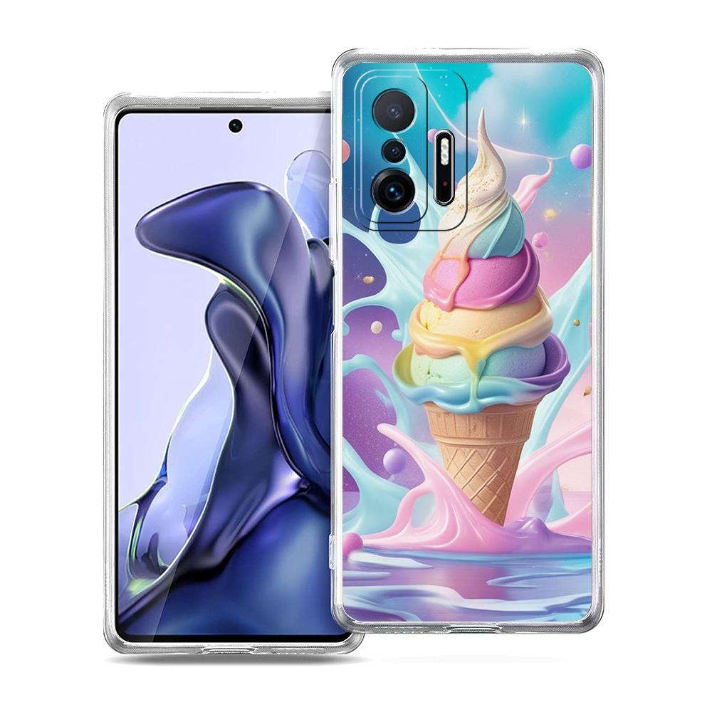 Transparent Phone Case for Xiaomi Mi 14 13 12 11 Ultra 13T 12T 11T Poco X3 NFC F3 F6 Pro Lite Soft TPU Shell Ice Cream Pattern