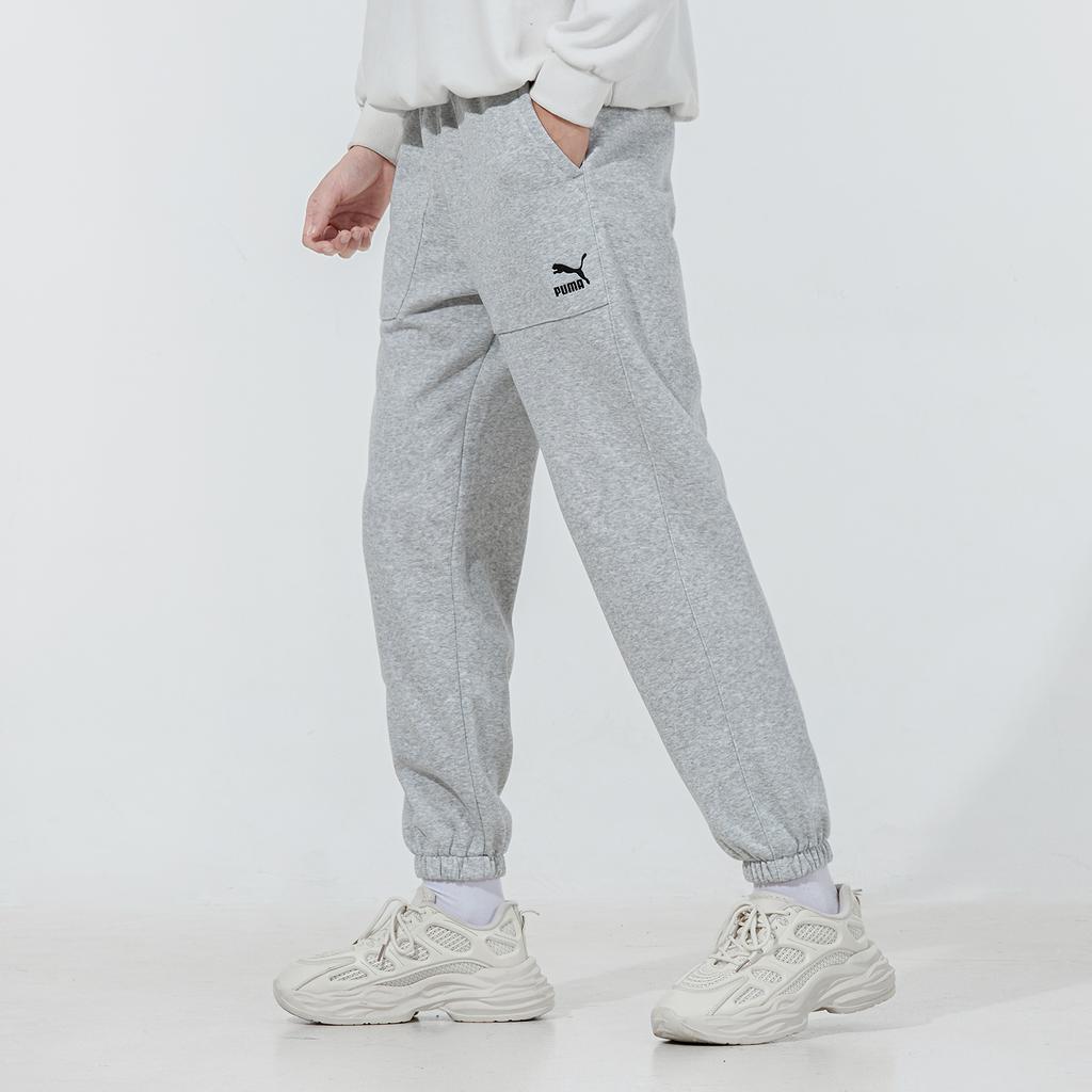 Puma Casual Sports Fleece-Lined Embroidered Logo Knit Pants Men Bottoms Light-Grey 536261-04