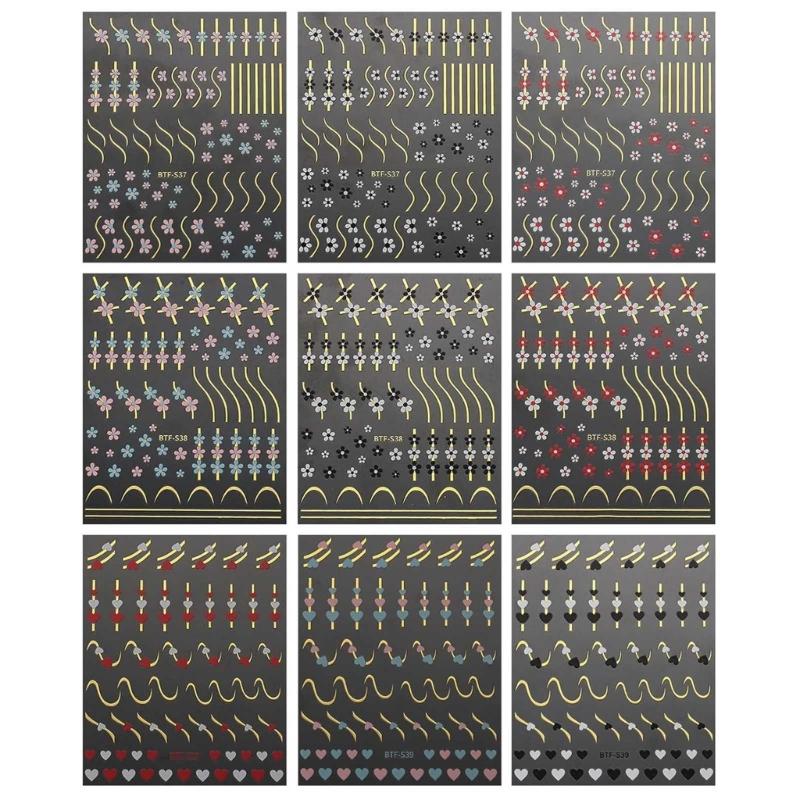 

9 Sheets Summer Nail Decals Stickers,Flower Nail Art Stickers Lines Nail Decals Adhesive DIY Design Nail Art Decorations 1