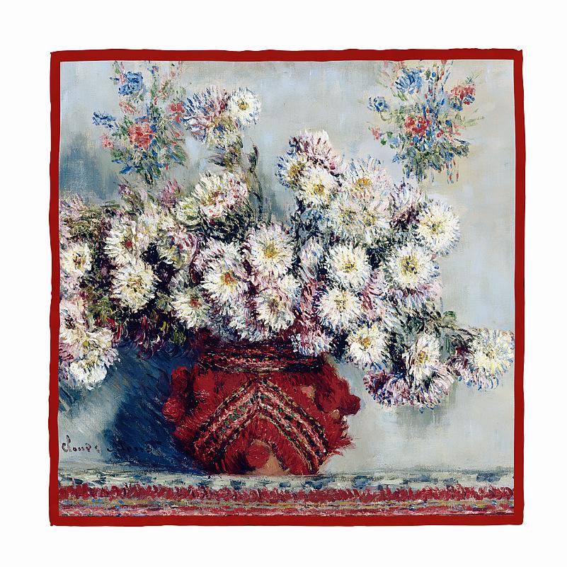 

53СМ Шелковый Платок Женский Цветочная Живопись Квадратные Шарфы Накидки Бандана Маленький Хиджаб Фуляры Галстук Повязка на Голову Шейный Платок 53x53cm