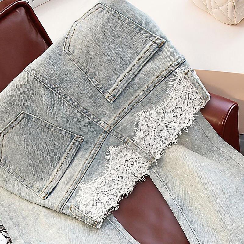 Women's Lace Hot Drill Flared Denim Jeans