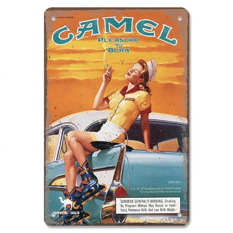 Vintage Metal Sexy Girl Pin Up Girls Plaque Tin Signs Cola Beer Airplane Metal Poster Retro for Bar Pub Club Home Wall Art Decor