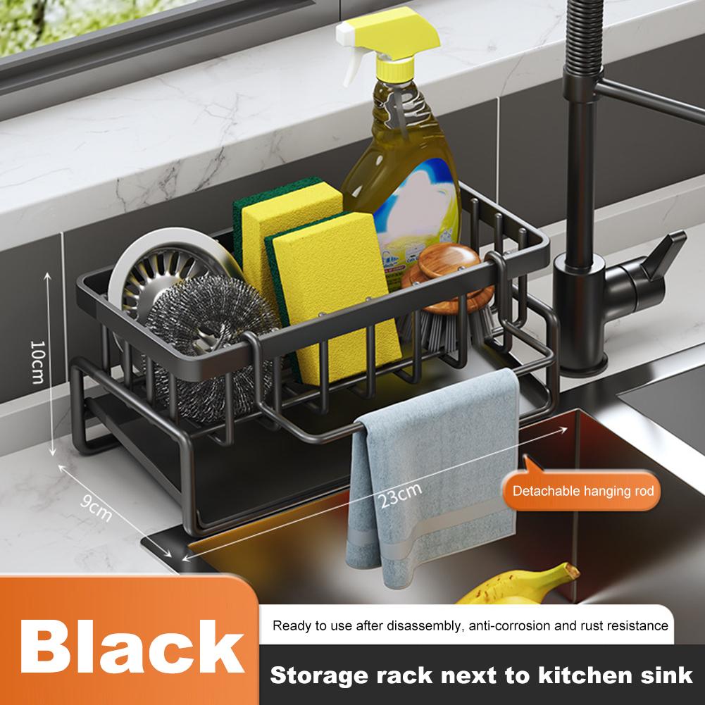 Multifunctional Rustproof Kitchen Sink Sponge Holder with Removable Dishcloth Rack for Effective Countertop Organization