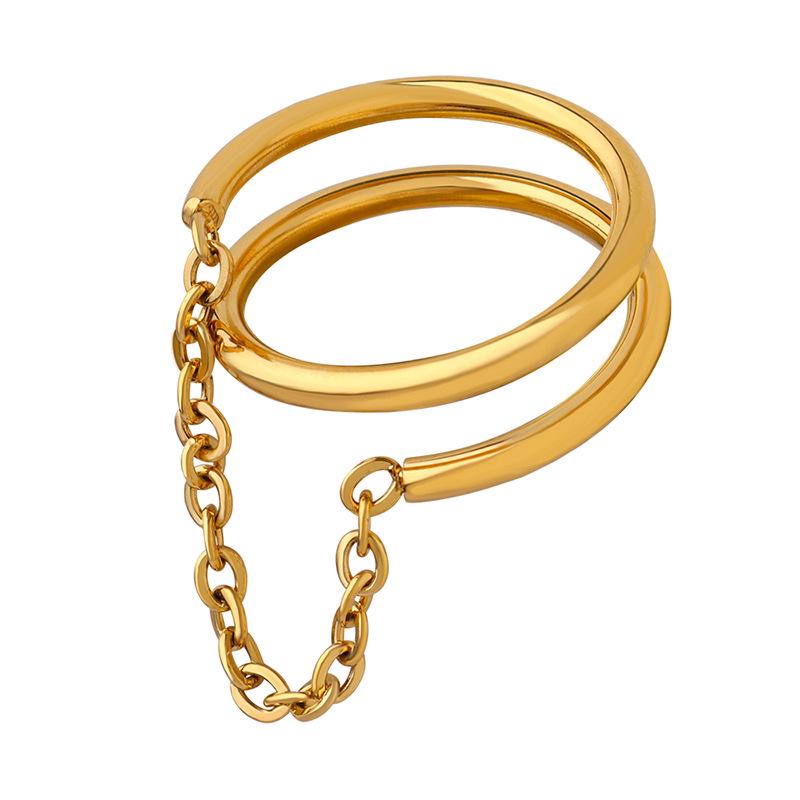 18K Gold Plated Titanium Steel Double Layer Index Finger Chain Ring for Women - European & American Style
