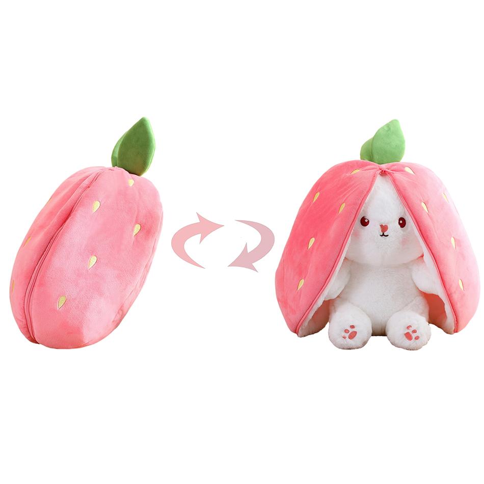 18cm Creative Funny Doll Carrot Rabbit Plush Toy Stuffed Soft Hiding In Strawberry Bunny Bag Toys for Kids Girls Birthday Gift