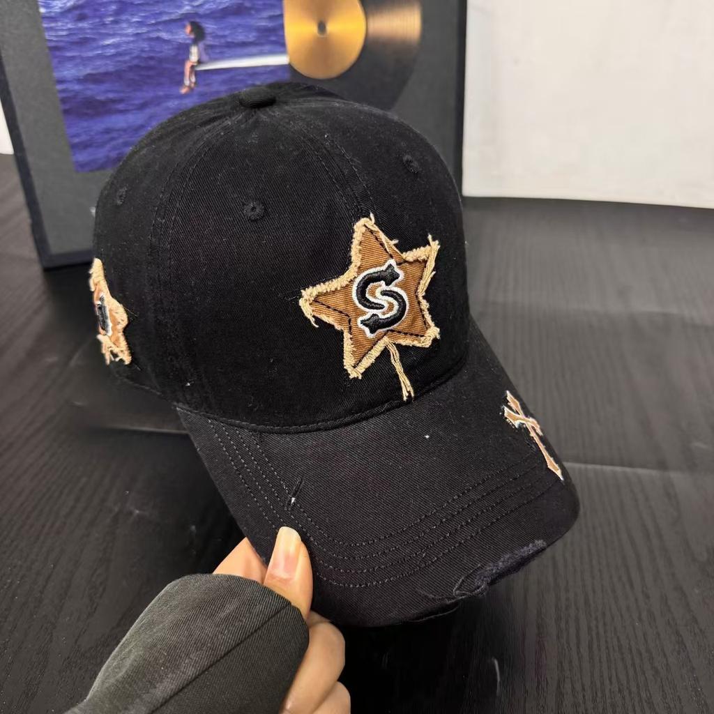 Retro hole five-pointed star baseball cap female face small summer big head circumference thin breathable versatile cap