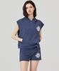 Kitty Pottery Sleeveless Hooded Sweatshirt Navy