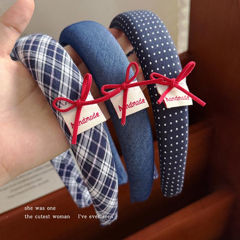 Vintage Headbands for Women British Style Toothed Non-slip Hair Bands Red Bow Blue Hair Hoop Hairband Face Wash Hair Accessories