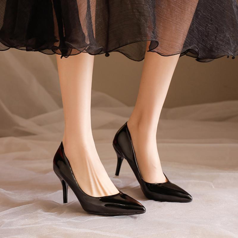 

Модные женские туфли с острым носком, лакированные кожаные туфли, красные туфли на высоком каблуке, свадебные туфли-лодочки, женская обувь для свадьбы 35 чёрный
