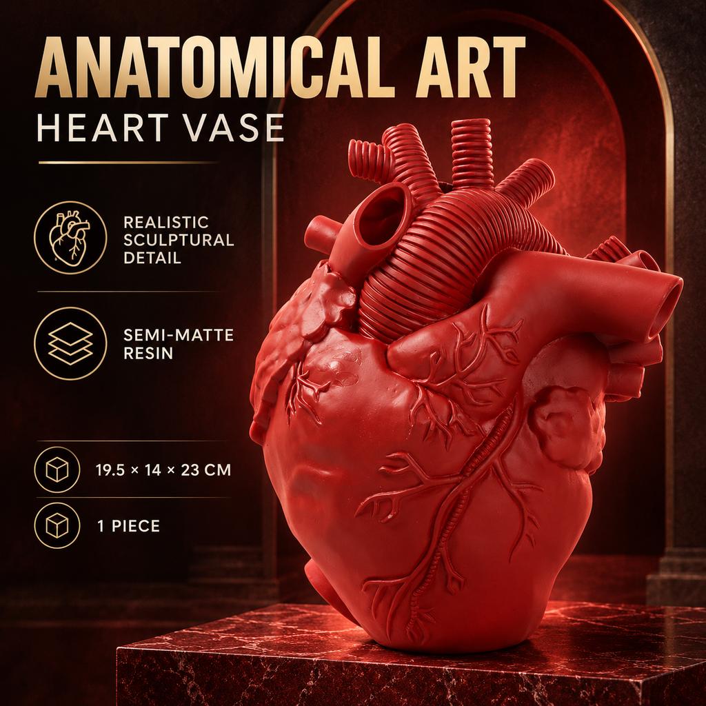 European Style Resin Anatomical Heart Vase with Multi-Hole Design