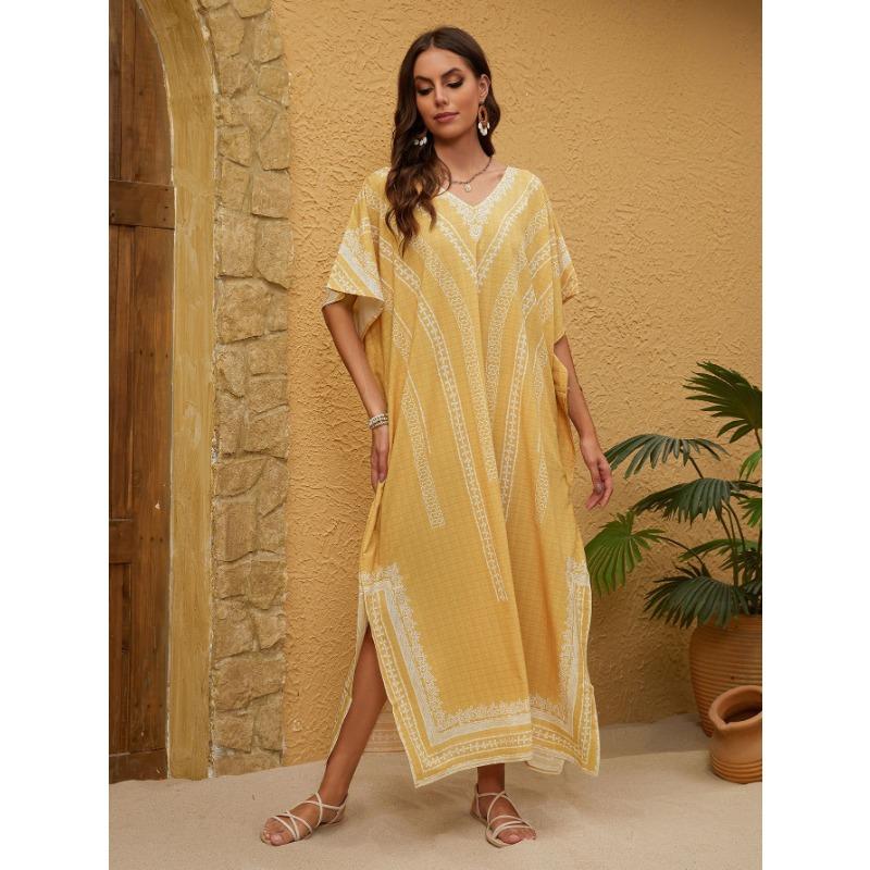 Women's Cover-ups Printed Holiday Plus Size Beach Dress Sun Shirt Bikini Swimwear Outer Shirt