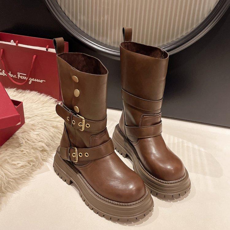 Brown retro Maillard platform Martin boots women's 2025 new autumn and winter British style thin and heightened short boots