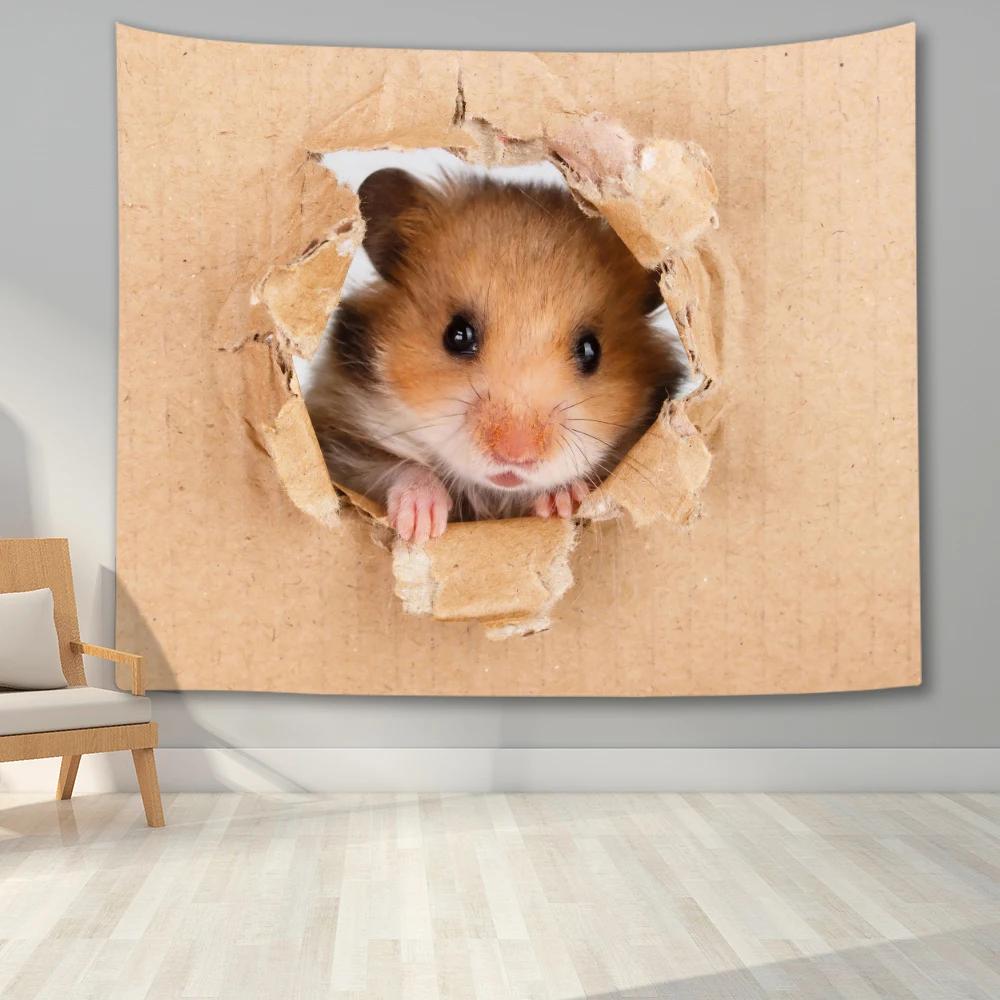 Cute Animal Tapestry Wall Hanging   Art  Printed Dog Cat Hamster Deer Pattern Living Room Home Decor