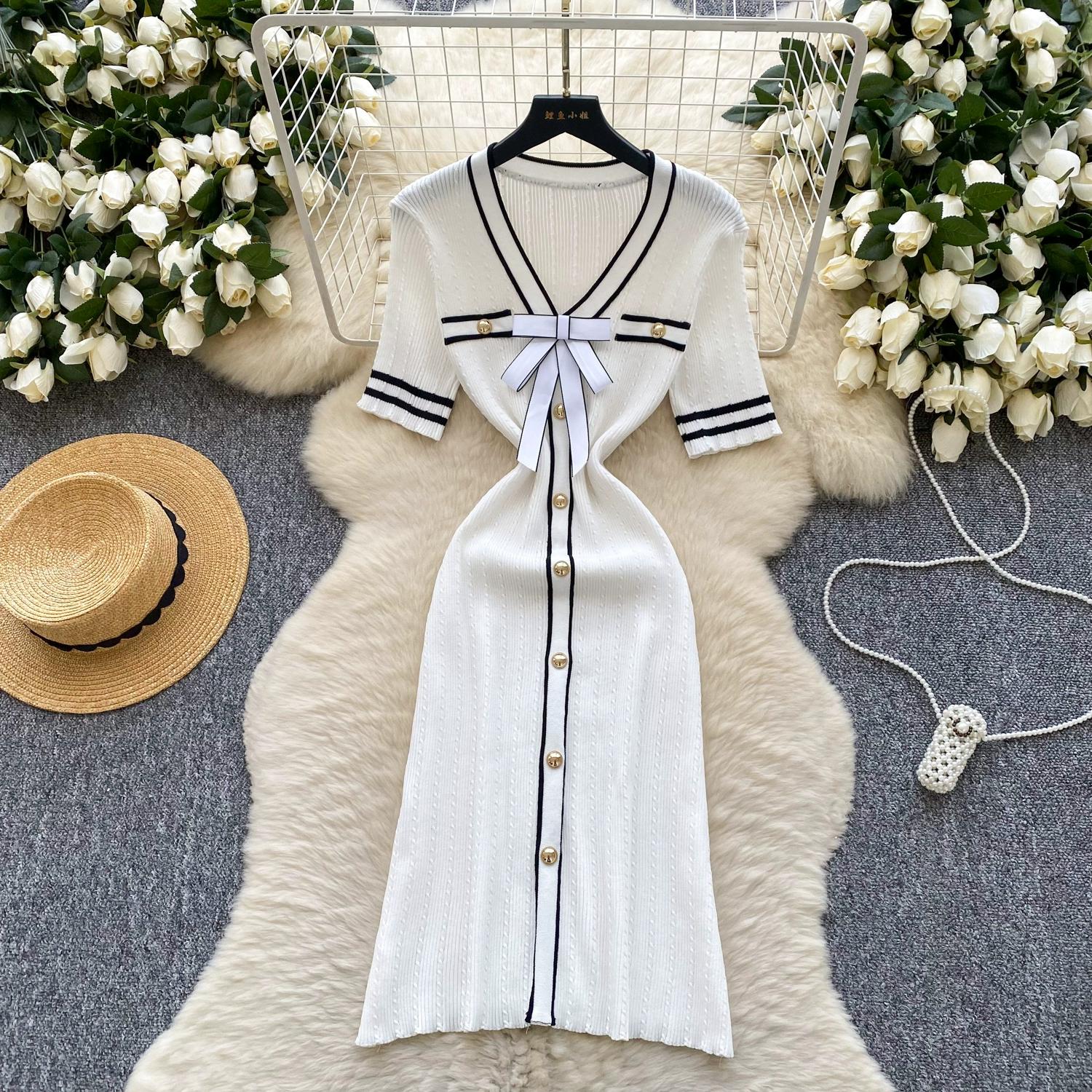 

Летние женские милые бабочки с V-образным вырезом и коротким рукавом вязаные свитера-пуловеры платья One Size белый