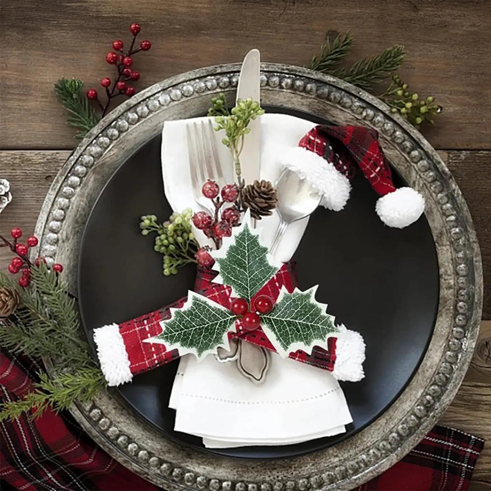 20/5Pcs Artificial Holly Berries With Green Leaves DIY Christmas Wreath Wedding Flower Gifts Xmas New Year Festival Decorations