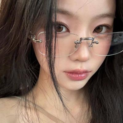 Fashion Rimless Eyeglasses Anti-blue Light Myopia Glasses for Women Men High Sense Rimless Design Eyewear UV400 Computer Glasses