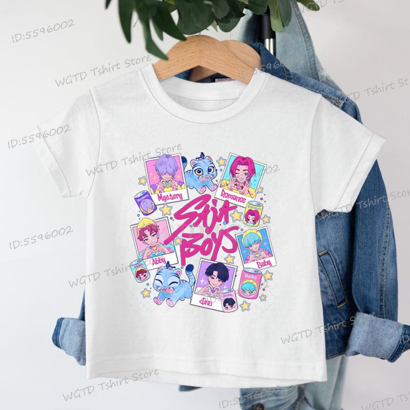 Baby Girls Boys Clothing KPop Demon Hunters Saja Boys T-shirt Tops Cartoon Cute Kids Clothes Harajuku Cotton Baby Girls T Shirt