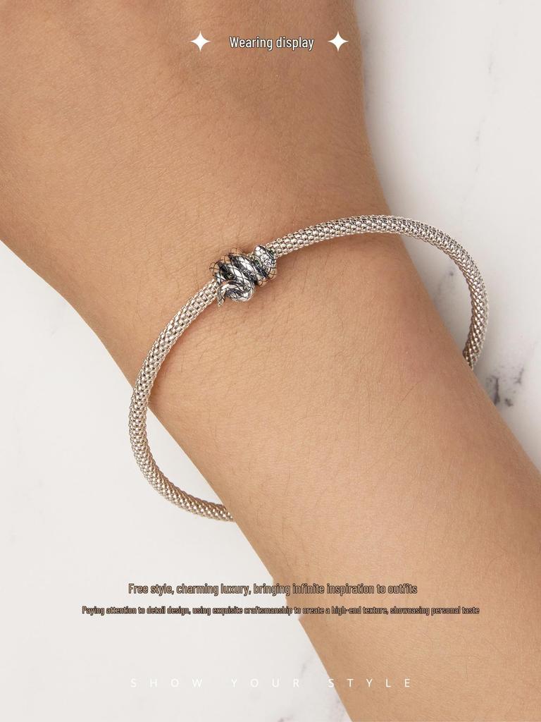 S925 Sterling Silver Coiled Snake Beads: Retro Dark Style DIY European & American Scattered Beads