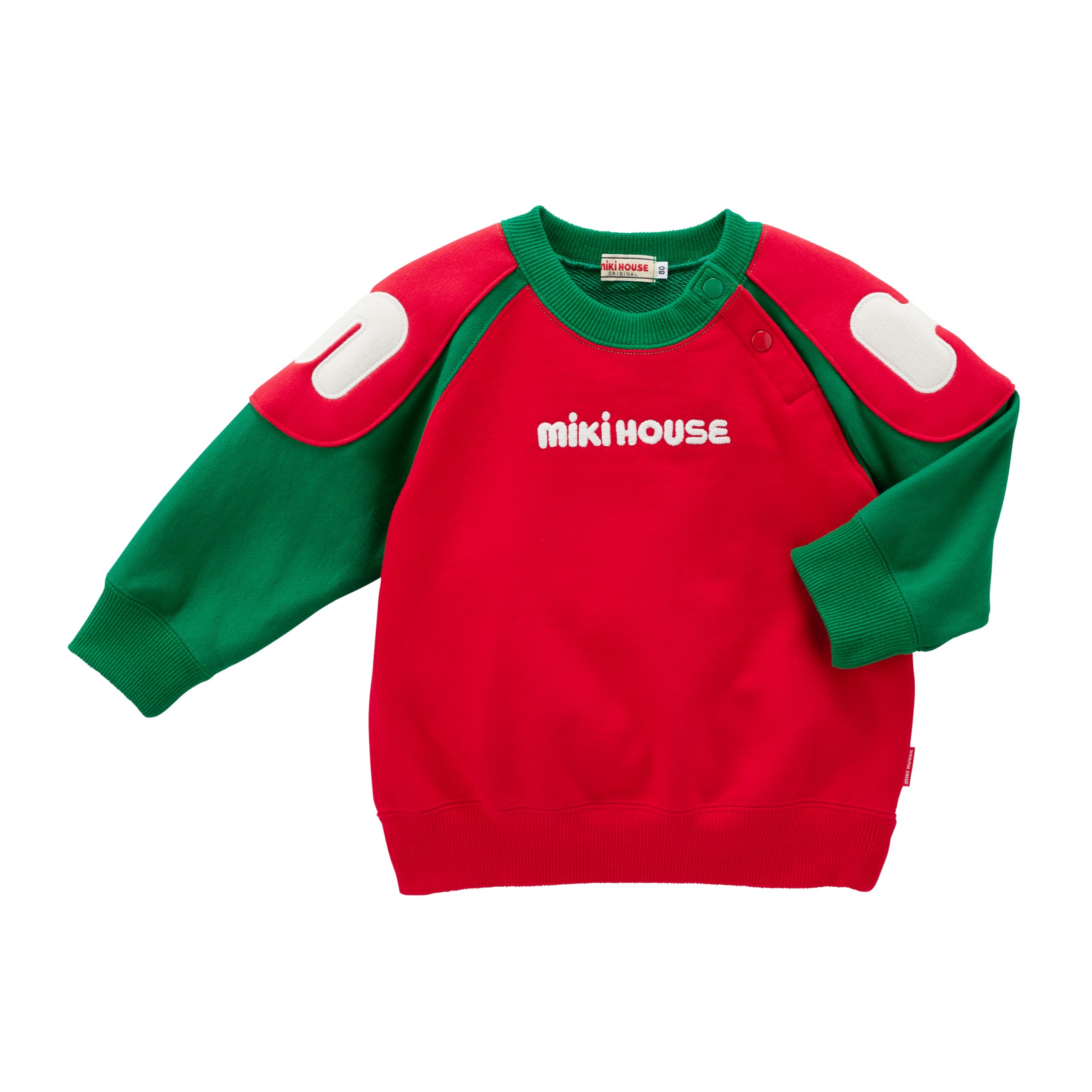 

MIKI HOUSE Long Sleeve Sweatshirt with Logo, Made in Japan, for Boys and Girls, Baby and Kids, 13-5601-149, 90cm, Red and Green