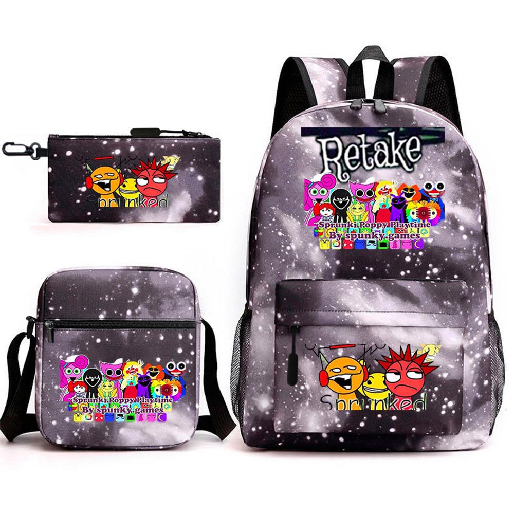 3 Piece School Backpack Set for Students Large Capacity Oxford Cloth Schoolbag with Shoulder Strap and Pencil Case