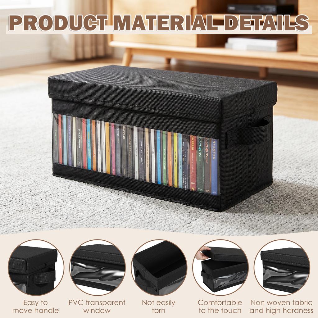 2 Pcs CD Storage Box Large Capacity Foldable CD Package Portable CD DVD Case Nonwoven Fabric with Window and Handle Car CD Box