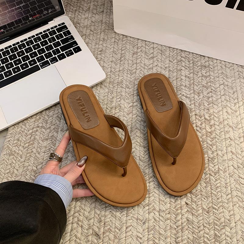 

Простой стиль ins tide pinch foot шлепанцы верхняя одежда летняя женская мода цвет подходящие удобные пляжные сандалии для отдыха на море 40 темно-коричневого