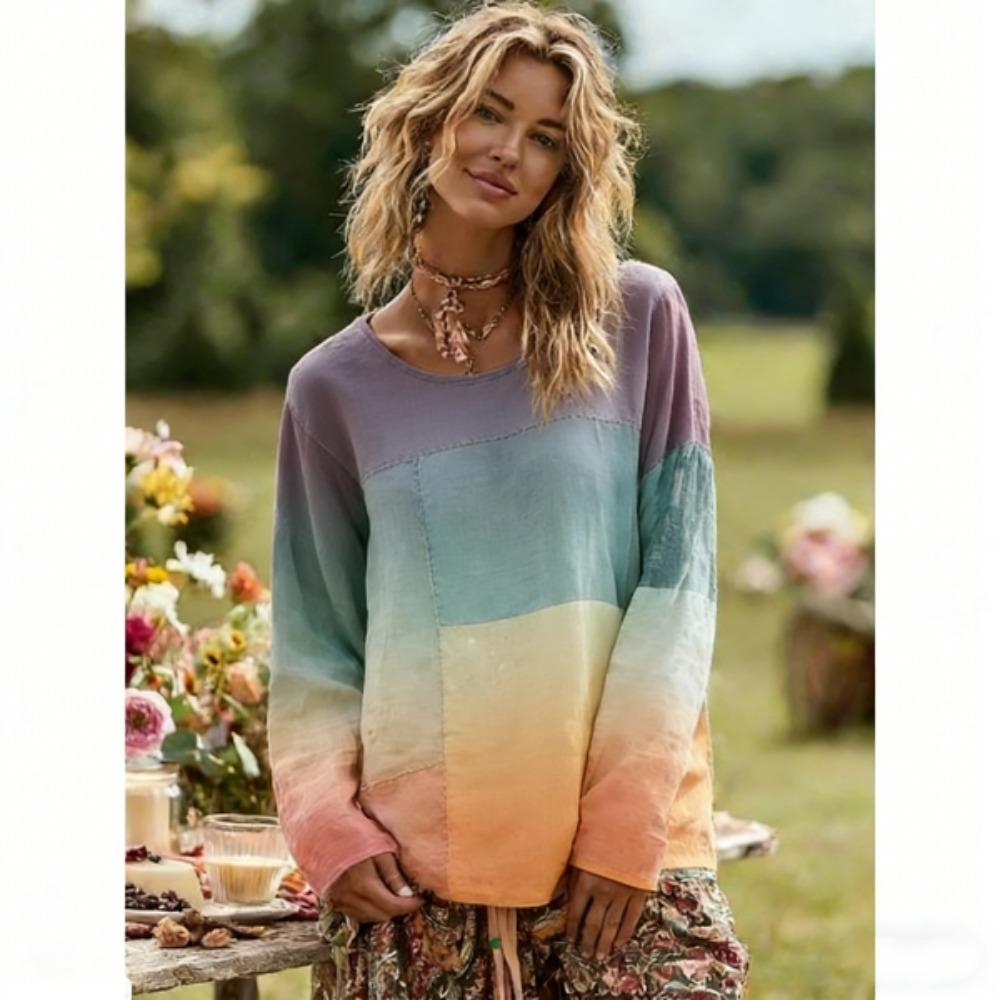 

Женская футболка на весну Европа Америка Мода Цветочный принт Пуловер Бохо Стиль Женская футболка с длинным рукавом Для улицы Повседневные футболки Топ S