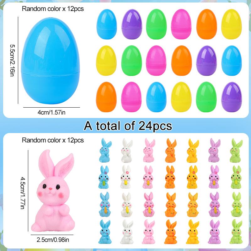 

24Pcs/set Plastic Easter Egg with Rabbit Easter Basket Filler Home Decoration Egg Hunt Game Supplies Kids Birthday Party Gifts