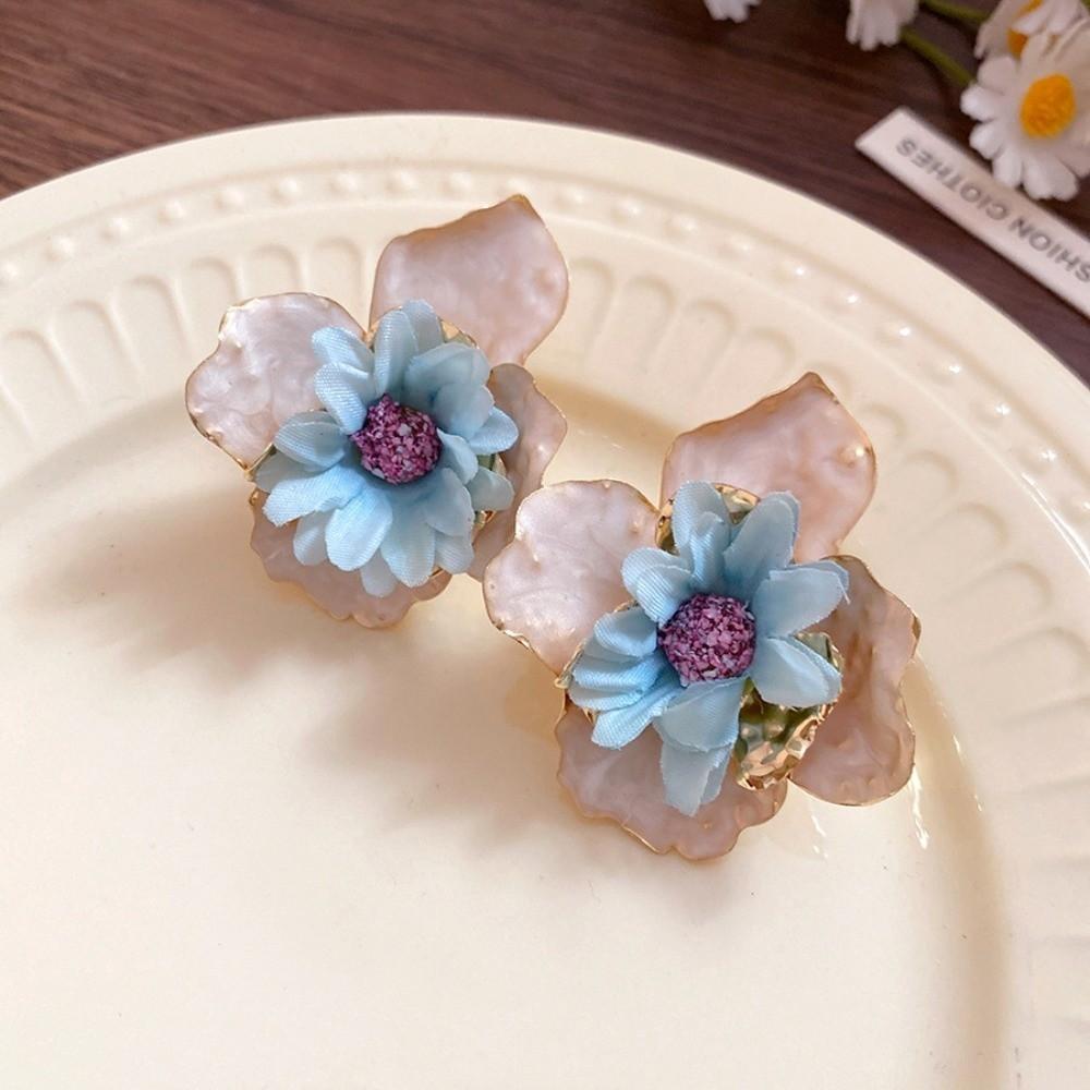 Oil Drip Colorful Flower Earrings Korean Style Floral Ear Studs Exaggerated Ear Pendant Daily