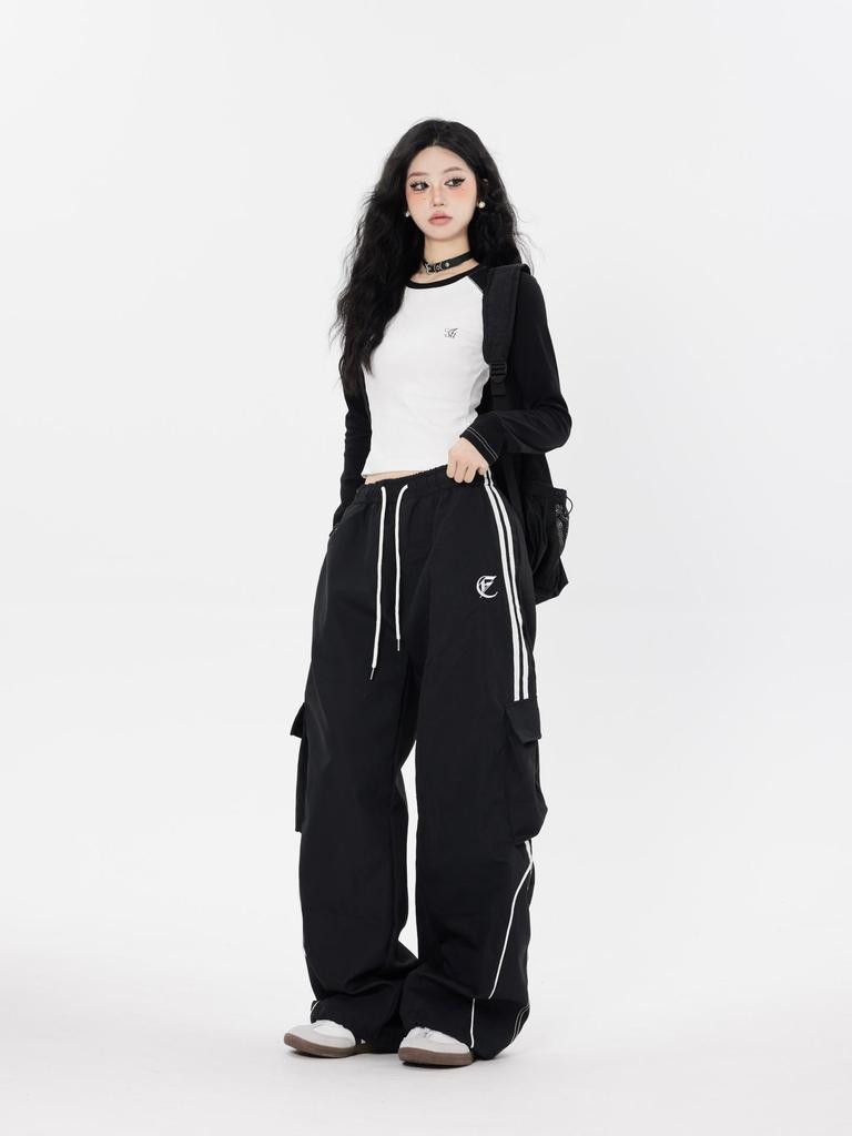 Unisex Striped Elastic Waist Wide-Leg Casual Pants