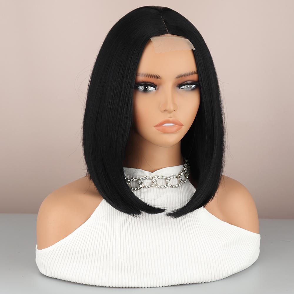 XINRAN Black Wigs Synthetic Fiber Lace Front Wigs for Women Short Straight Bob Wigs Orange Golden Cosplay Wigs