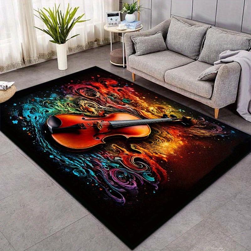 Violin Abstract Rug: Musical Art for Creative Living Spaces | Bold Statement Pieces Anti slip carpet can be machine washed