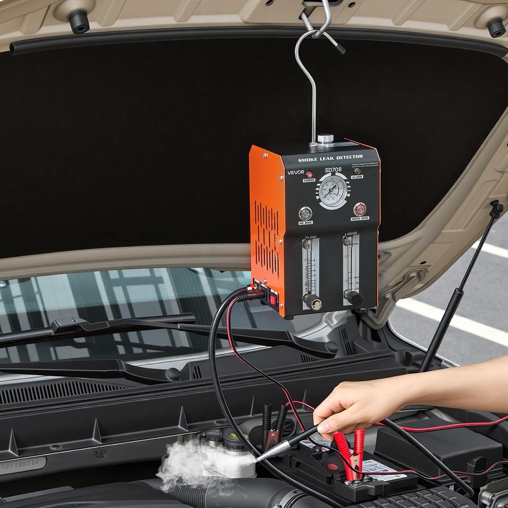 Automotive Smoke Machine Leak Detector, DC 12V EVAP Vacuum Diagnostic Tester with Built-in Air Pump, Pressure Gauge, Flow Meter, Oil Level Gauge,